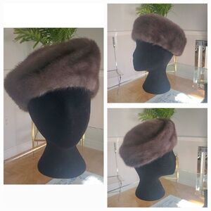 Real MINK Fur Blue Iris Gray Beret Hat
